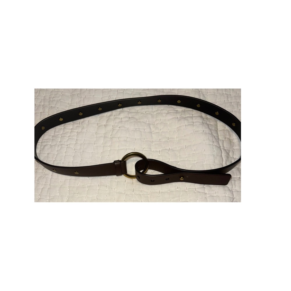 Cabi Brown Genuine Leather Studded O-Ring Belt Gold Hardware Medium